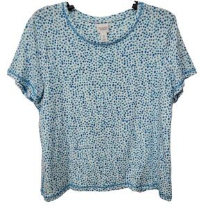Weekends by Chicos Womens Top Size 2 Blue Dot Print Short Sleeve Tee Whimsey